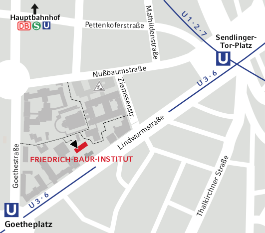Lageplan des Ambulanz- und Laborgebäudes des Friedrich-Baur-Instituts auf dem Campus Innenstadt