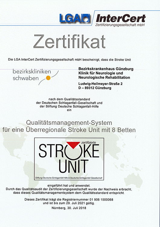 Stroke Unit Zertifikat Günzburg