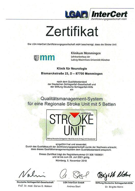 Stroke Unit Zertifikat Memmingen