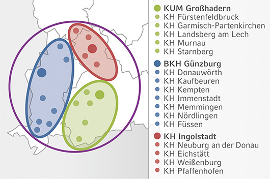 Südwestbayern mit NEVAS Zentrums- und Kooperationskliniken