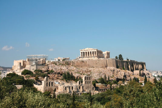 Blick auf den Berg der Akropolis