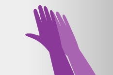 Eine rechte Hand in lila mit einem verdoppelten, etwas helleren verschobenen Duplikat